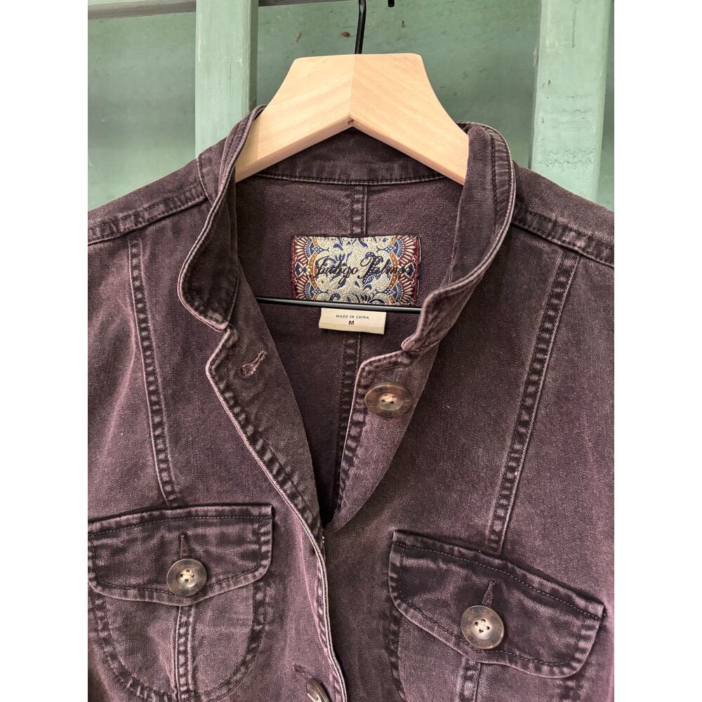 Indigo Palms by Tommy Bahama Gray Wash Denim Y2K Utility Whimsigoth Jacket Sz-M - Picture 3 of 8